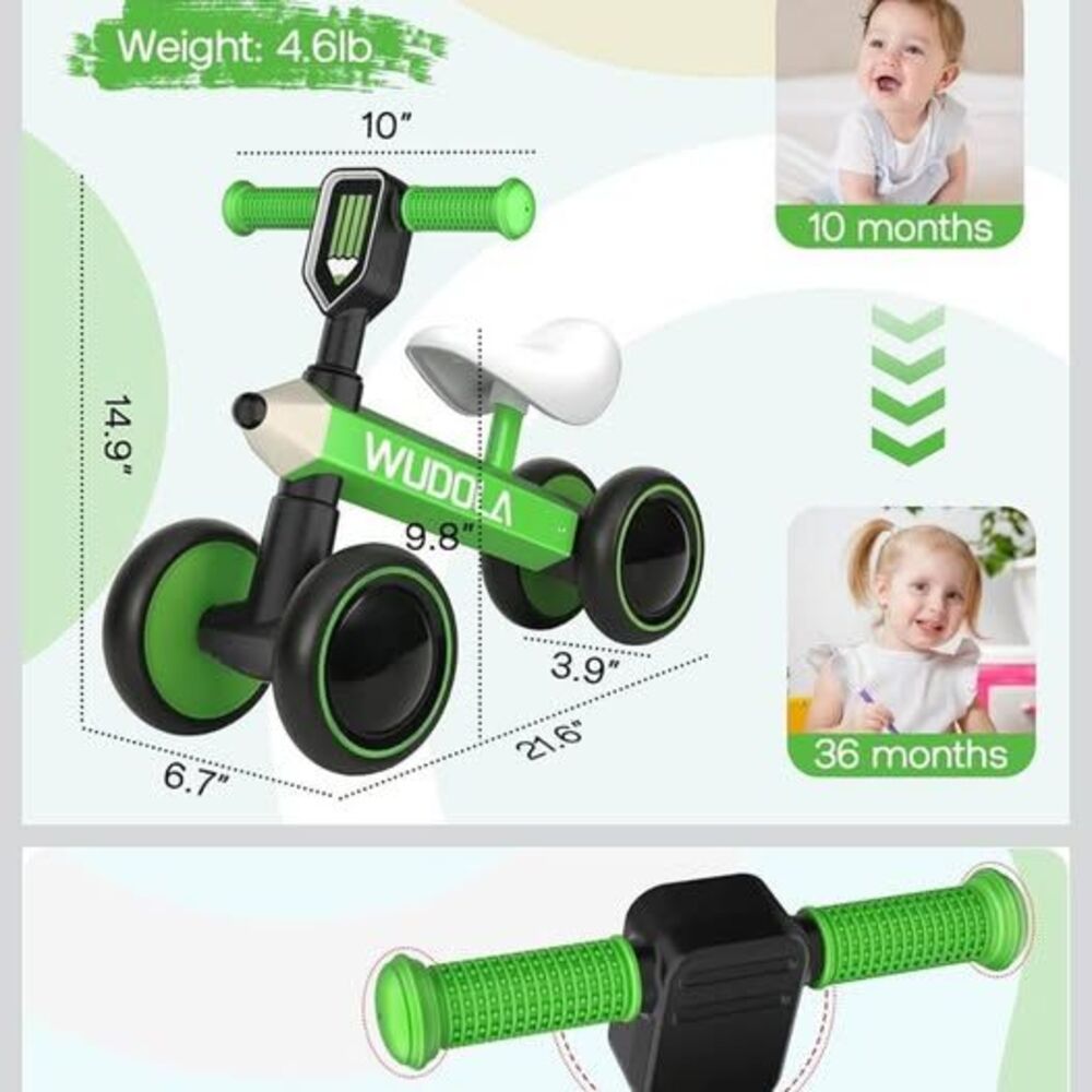 WUDOLA Balance bike for children aged 10 to 36 months,Green,Pink,Grey Color